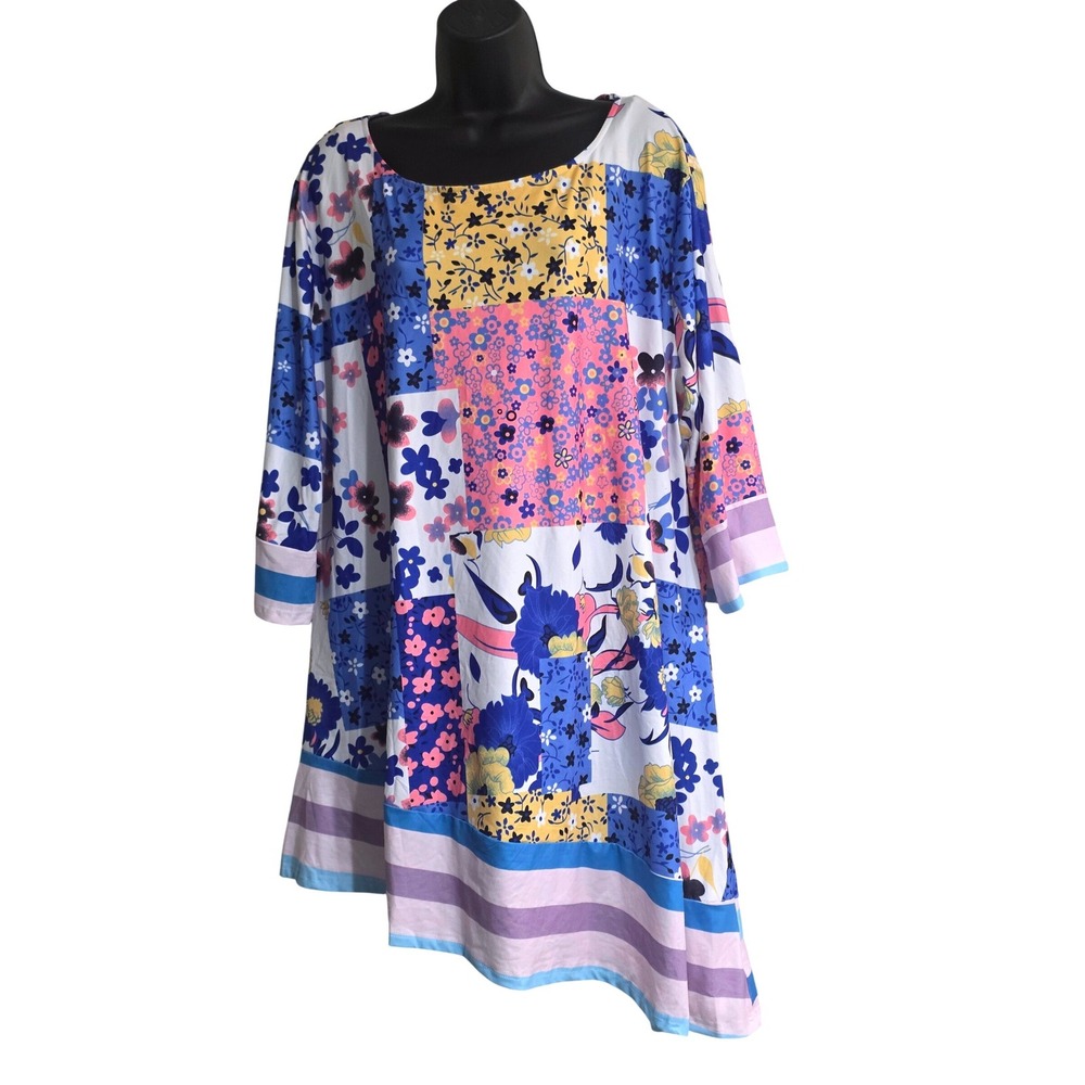 Reborn New York Womens 3X‎ Patchwork Floral Tunic Top Asymmetrical 3/4 Sleeve